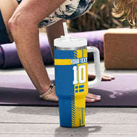 Personalized Sweden Soccer Tumbler With Handle Swedish Flag - Moose Football Mascot