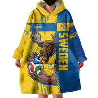 Personalized Sweden Soccer Wearable Blanket Hoodie Swedish Flag - Moose Football Mascot