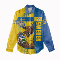 Personalized Sweden Soccer Women Casual Shirt Swedish Flag - Moose Football Mascot