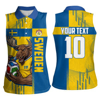 Personalized Sweden Soccer Women Sleeveless Polo Shirt Swedish Flag - Moose Football Mascot