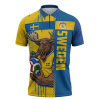 Personalized Sweden Soccer Zipper Polo Shirt Swedish Flag - Moose Football Mascot