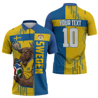 Personalized Sweden Soccer Zipper Polo Shirt Swedish Flag - Moose Football Mascot