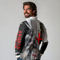 Knights Templar Crusader Long Sleeve Polo Shirt Medieval Armor Red Cross Shield