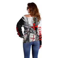 Knights Templar Crusader Off Shoulder Sweater Medieval Armor Red Cross Shield