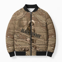 Black Cowboy Nat Love Bomber Puffer Jacket Vintage Western Portrait Lasso