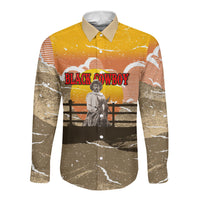 Black Cowboy Bill Pickett Long Sleeve Button Shirt Retro Sunset Western Design