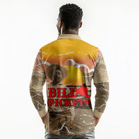 Black Cowboy Bill Pickett Long Sleeve Polo Shirt Retro Sunset Western Design