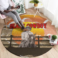 Black Cowboy Bill Pickett Round Carpet Retro Sunset Western Design