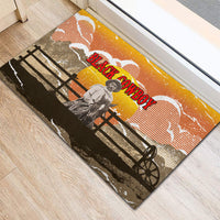Black Cowboy Bill Pickett Rubber Doormat Retro Sunset Western Design