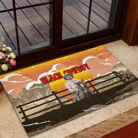 Black Cowboy Bill Pickett Rubber Doormat Retro Sunset Western Design