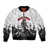Black Cowboy Nat Love Bomber Jacket Comic Style Desert Line Art Red Typography