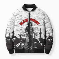 Black Cowboy Nat Love Bomber Puffer Jacket Comic Style Desert Line Art Red Typography