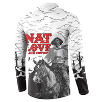 Black Cowboy Nat Love Button Sweatshirt Comic Style Desert Line Art Red Typography