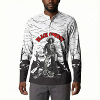Black Cowboy Nat Love Button Sweatshirt Comic Style Desert Line Art Red Typography