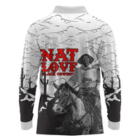 Black Cowboy Nat Love Long Sleeve Polo Shirt Comic Style Desert Line Art Red Typography