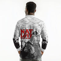 Black Cowboy Nat Love Long Sleeve Polo Shirt Comic Style Desert Line Art Red Typography