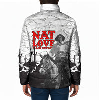 Black Cowboy Nat Love Padded Jacket Comic Style Desert Line Art Red Typography