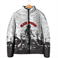 Black Cowboy Nat Love Padded Jacket Comic Style Desert Line Art Red Typography