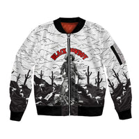 Black Cowboy Nat Love Sleeve Zip Bomber Jacket Comic Style Desert Line Art Red Typography