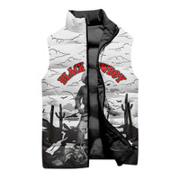 Black Cowboy Nat Love Sleeveless Puffer Jacket Comic Style Desert Line Art Red Typography
