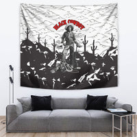 Black Cowboy Nat Love Tapestry Comic Style Desert Line Art Red Typography