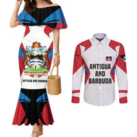 Antigua and Barbuda Flag Couples Matching Mermaid Dress and Long Sleeve Button Shirt with National Coat of Arms - Wonder Print Shop
