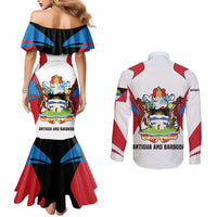 Antigua and Barbuda Flag Couples Matching Mermaid Dress and Long Sleeve Button Shirt with National Coat of Arms - Wonder Print Shop