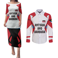 Antigua and Barbuda Flag Couples Matching Puletasi and Long Sleeve Button Shirt with National Coat of Arms - Wonder Print Shop