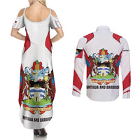 Antigua and Barbuda Flag Couples Matching Summer Maxi Dress and Long Sleeve Button Shirt with National Coat of Arms - Wonder Print Shop