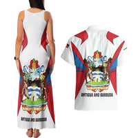 Antigua and Barbuda Flag Couples Matching Tank Maxi Dress and Hawaiian Shirt with National Coat of Arms - Wonder Print Shop