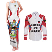 Antigua and Barbuda Flag Couples Matching Tank Maxi Dress and Long Sleeve Button Shirt with National Coat of Arms - Wonder Print Shop