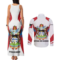 Antigua and Barbuda Flag Couples Matching Tank Maxi Dress and Long Sleeve Button Shirt with National Coat of Arms - Wonder Print Shop