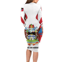 Antigua and Barbuda Flag Family Matching Long Sleeve Bodycon Dress and Hawaiian Shirt with National Coat of Arms - Wonder Print Shop