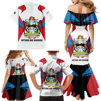 Antigua and Barbuda Flag Family Matching Mermaid Dress and Hawaiian Shirt with National Coat of Arms - Wonder Print Shop