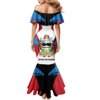 Antigua and Barbuda Flag Family Matching Mermaid Dress and Hawaiian Shirt with National Coat of Arms - Wonder Print Shop