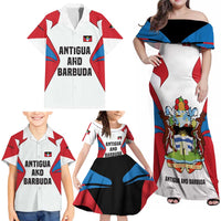Antigua and Barbuda Flag Family Matching Off Shoulder Maxi Dress and Hawaiian Shirt with National Coat of Arms - Wonder Print Shop