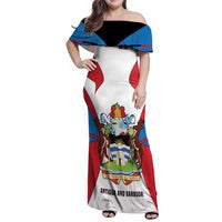 Antigua and Barbuda Flag Family Matching Off Shoulder Maxi Dress and Hawaiian Shirt with National Coat of Arms - Wonder Print Shop