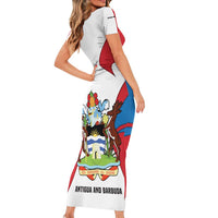 Antigua and Barbuda Flag Family Matching Short Sleeve Bodycon Dress and Hawaiian Shirt with National Coat of Arms - Wonder Print Shop