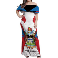 Antigua and Barbuda Flag Off Shoulder Maxi Dress with National Coat of Arms - Wonder Print Shop