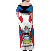 Antigua and Barbuda Flag Off Shoulder Maxi Dress with National Coat of Arms - Wonder Print Shop
