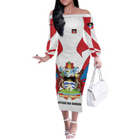Antigua and Barbuda Flag Off The Shoulder Long Sleeve Dress with National Coat of Arms - Wonder Print Shop
