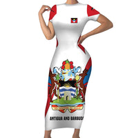 Antigua and Barbuda Flag Short Sleeve Bodycon Dress with National Coat of Arms - Wonder Print Shop