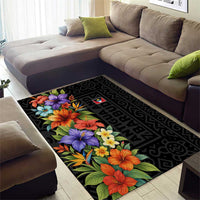 Antigua and Barbuda Floral Area Rug with Tropical Hibiscus with National Flag - Wonder Print Shop