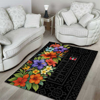 Antigua and Barbuda Floral Area Rug with Tropical Hibiscus with National Flag - Wonder Print Shop