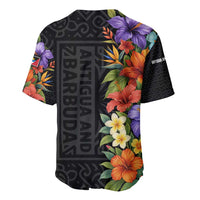 Antigua and Barbuda Floral Baseball Jersey with Tropical Hibiscus with National Flag - Wonder Print Shop