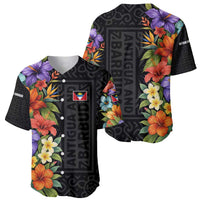 Antigua and Barbuda Floral Baseball Jersey with Tropical Hibiscus with National Flag - Wonder Print Shop