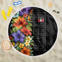 Antigua and Barbuda Floral Beach Blanket with Tropical Hibiscus with National Flag - Wonder Print Shop