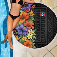Antigua and Barbuda Floral Beach Blanket with Tropical Hibiscus with National Flag - Wonder Print Shop