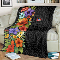 Antigua and Barbuda Floral Blanket with Tropical Hibiscus with National Flag - Wonder Print Shop