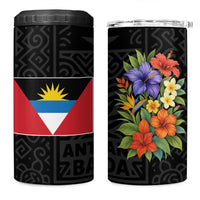Antigua and Barbuda Floral 4 in 1 Can Cooler Tumbler with Tropical Hibiscus with National Flag - Wonder Print Shop